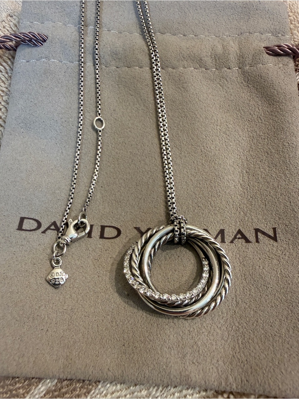 David Yurman Crossover Pendant Necklace with Pavé Diamonds
